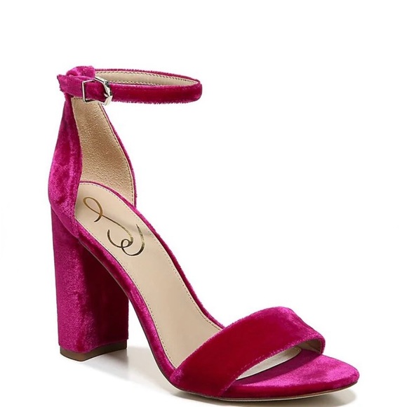 Sam Edelman Yaro Block Heel Sandal Magenta Fuchsia Velvet, Size 9.5, 4-Inch Heel - Picture 1 of 10